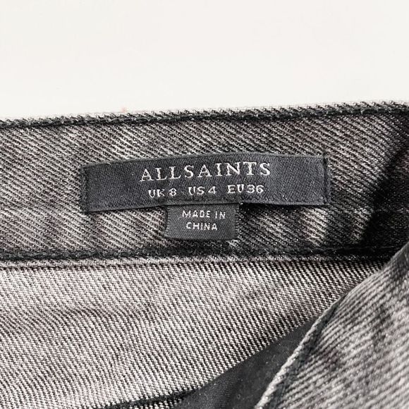 Allsaints Betty Denim Jean Miniskirt Raw Hem Washed Grey Black 4 - Picture 6 of 8